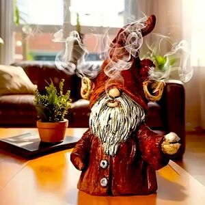 Charming Brown Gnome Incense Holder NWT